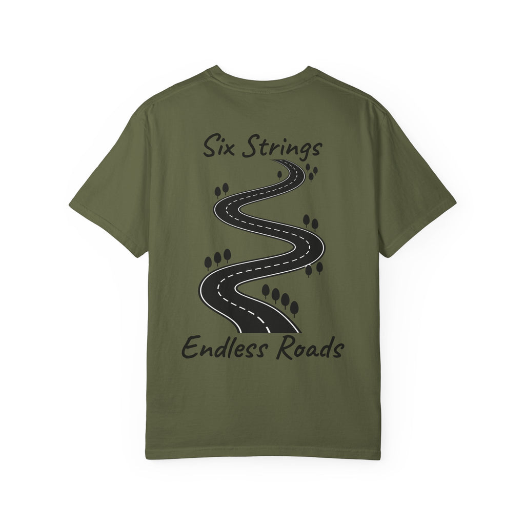 Six Strings, Endless Roads. Unisex T-Shirt