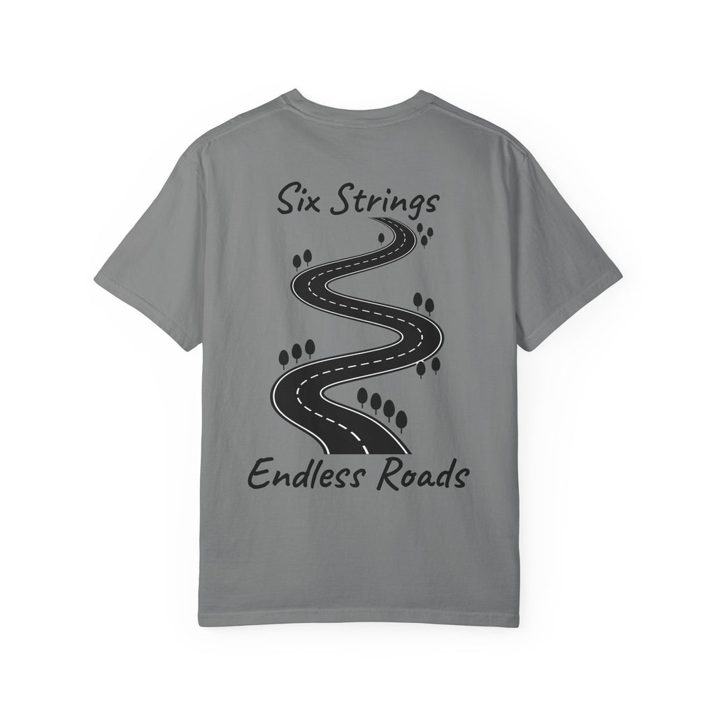 Six Strings, Endless Roads. Unisex T-Shirt