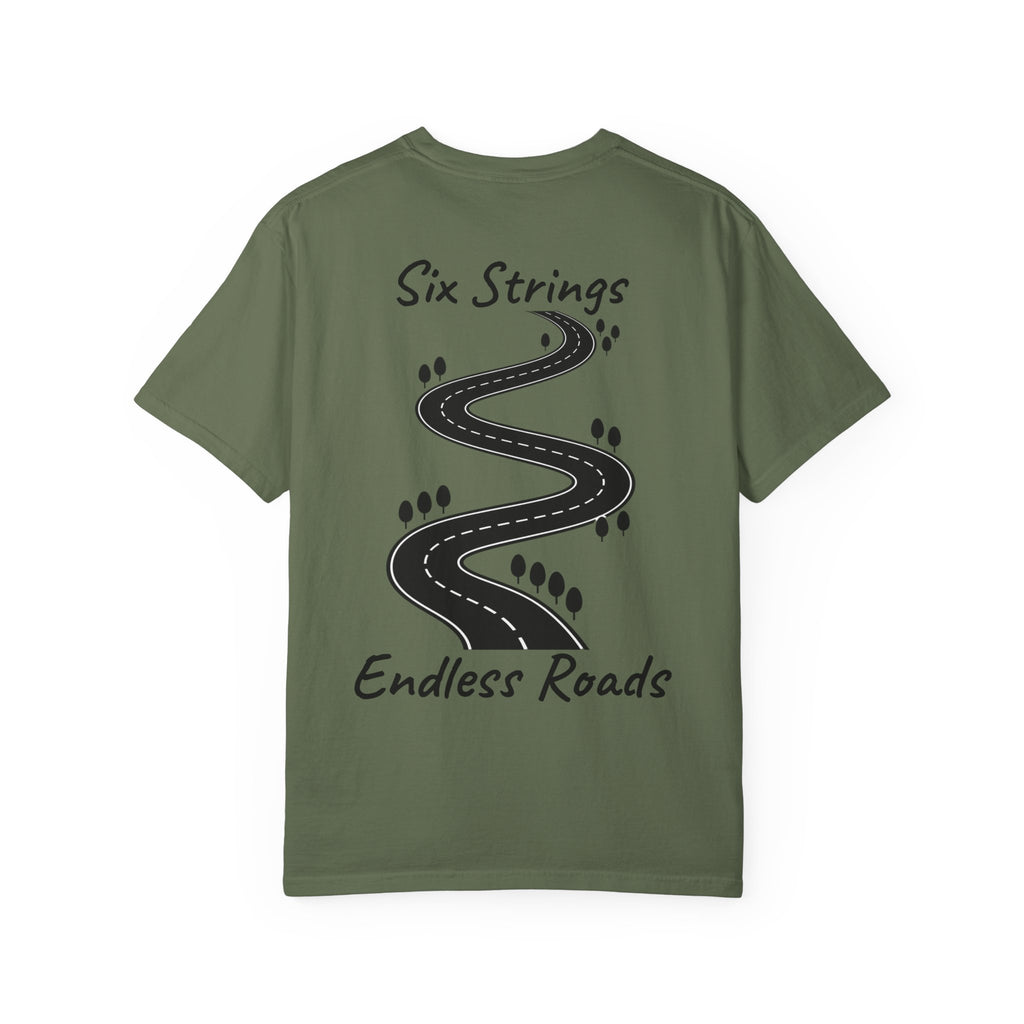 Six Strings, Endless Roads. Unisex T-Shirt