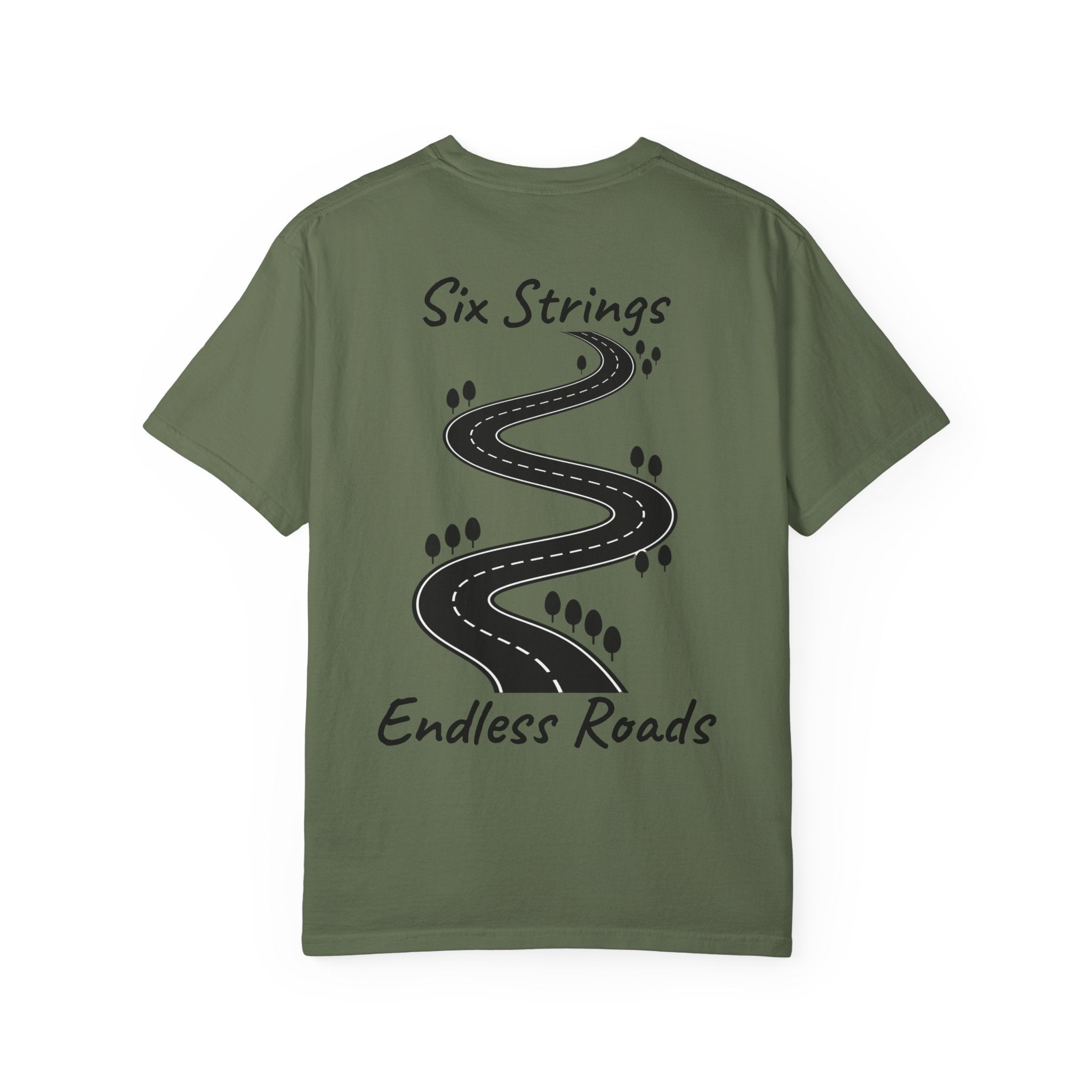 Six Strings, Endless Roads. Unisex T-Shirt