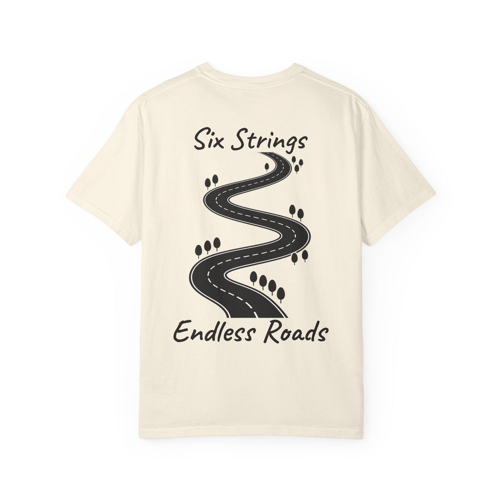 Six Strings, Endless Roads. Unisex T-Shirt