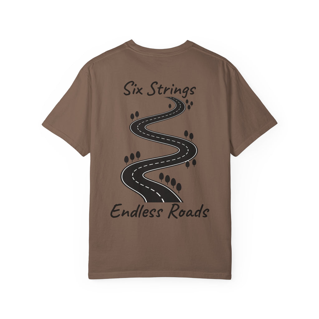 Six Strings, Endless Roads. Unisex T-Shirt