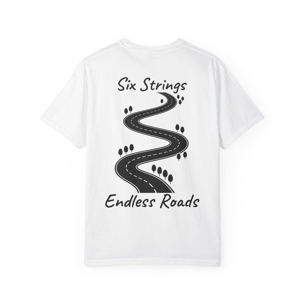 Six Strings, Endless Roads. Unisex T-Shirt