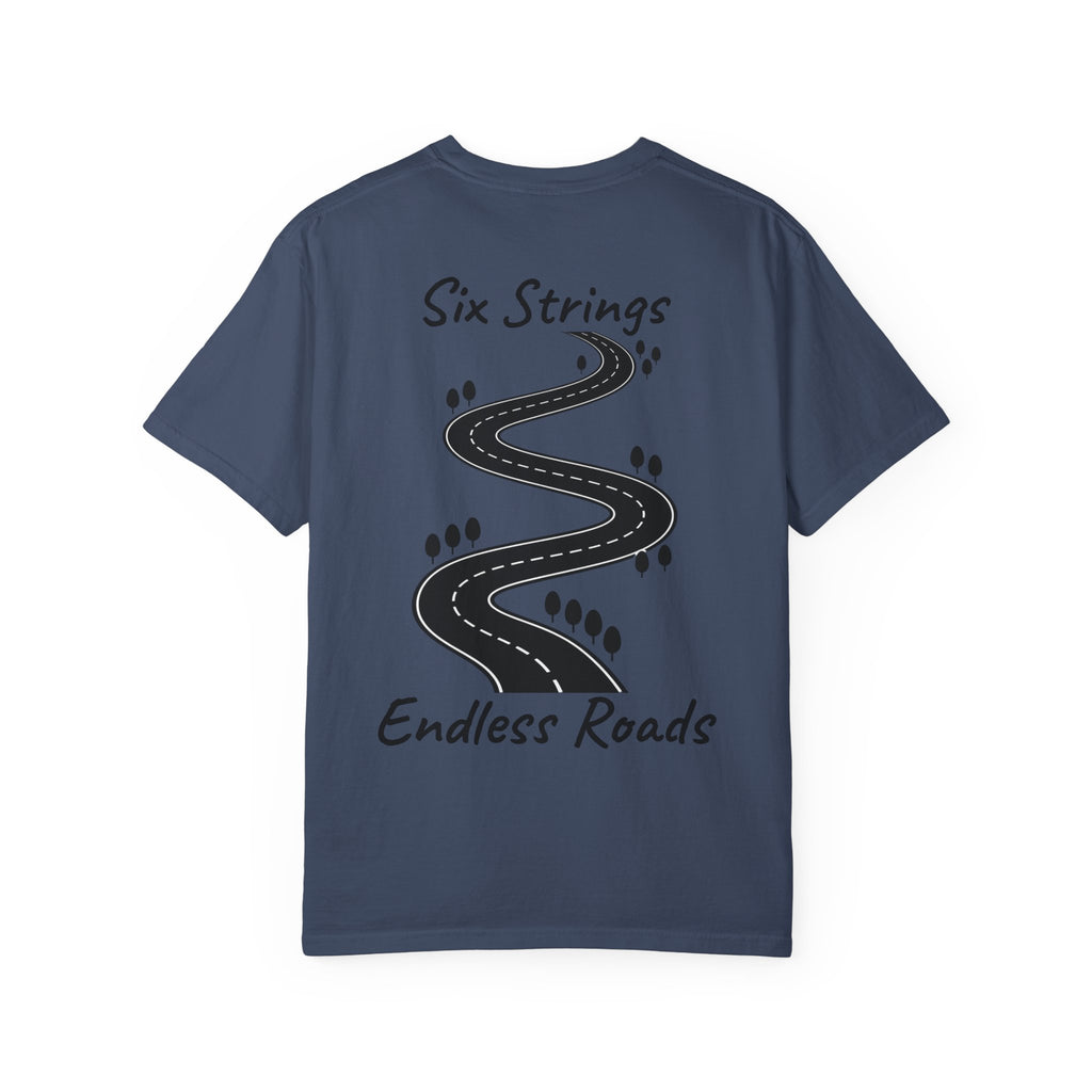 Six Strings, Endless Roads. Unisex T-Shirt
