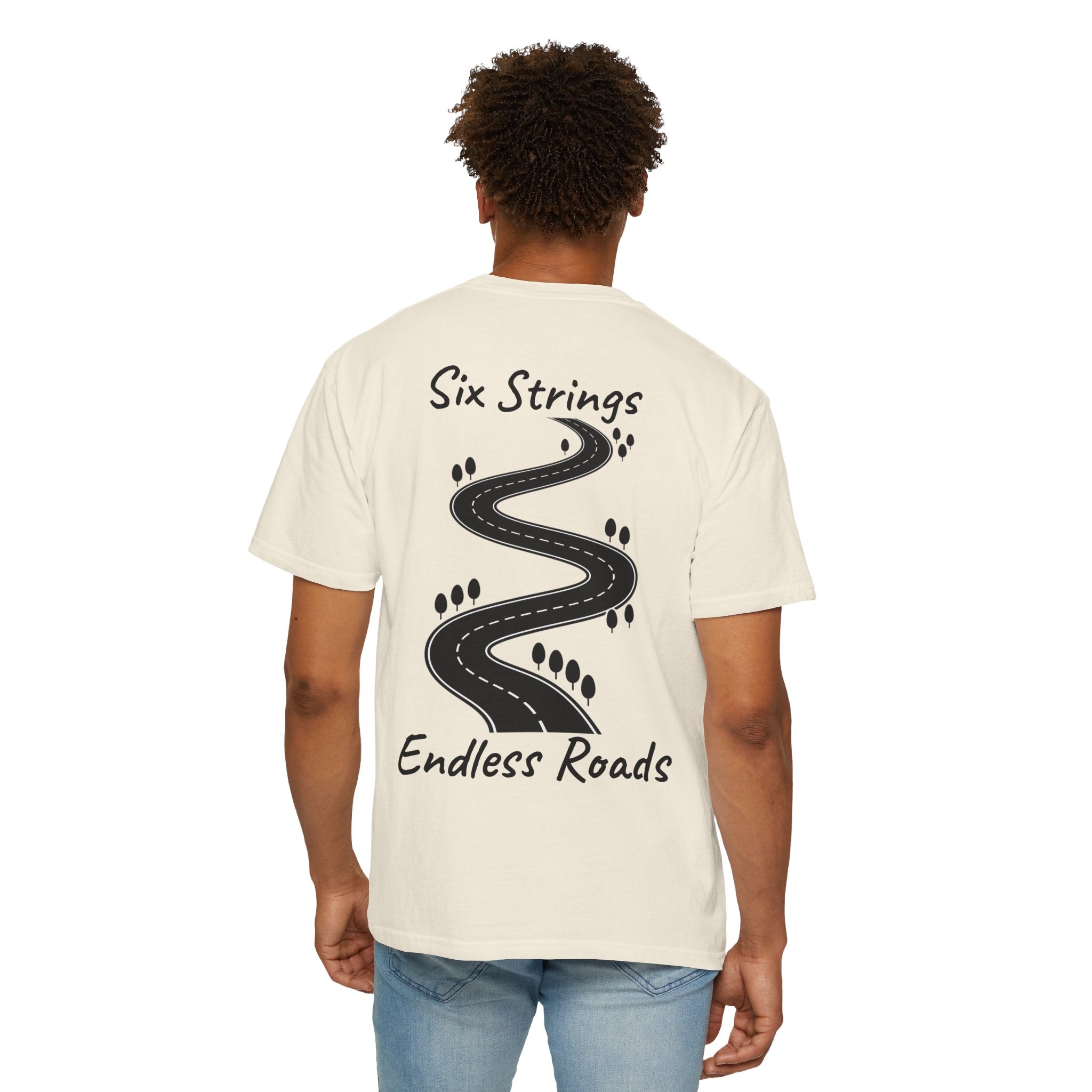 Six Strings, Endless Roads. Unisex T-Shirt